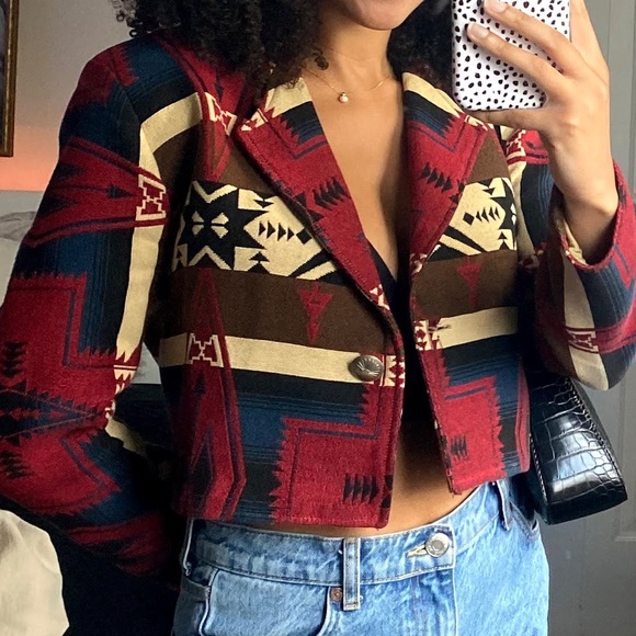 Vintage custom western coat trendy cowboy Aztec print - Picture 11 of 11